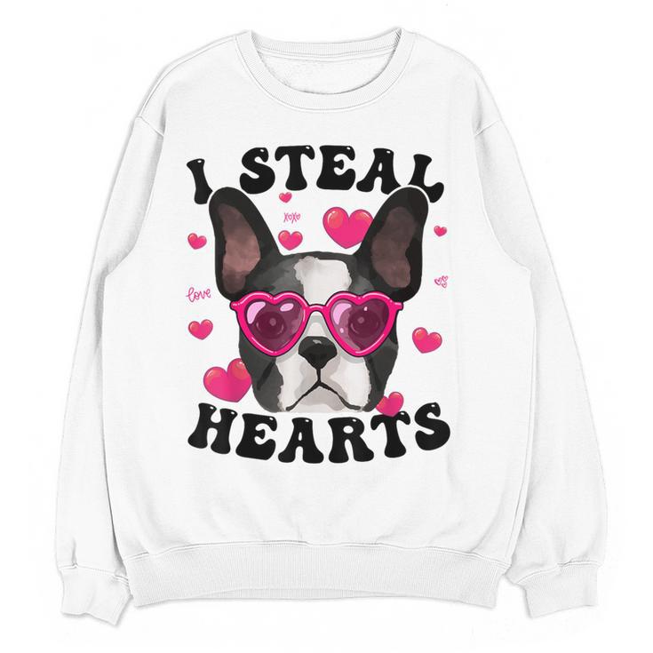 Boston Terrier Heart Glasses Girls Bostie Valentines Day Women Crewneck Sweatshirt, novelty gifts, funny gifts