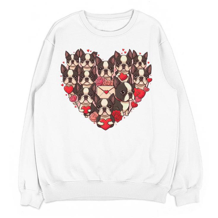 Boston Terrier Heart Valentine Boston Terrier Women Crewneck Sweatshirt, novelty gifts, funny gifts