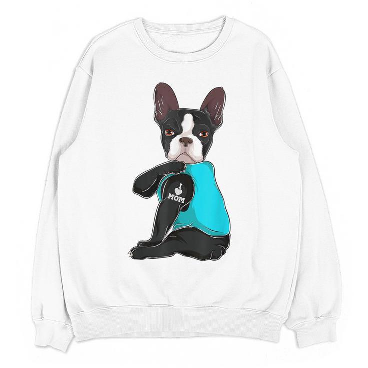 Boston Terrier I Love Mom Apparel Women Crewneck Sweatshirt, novelty gifts, funny gifts