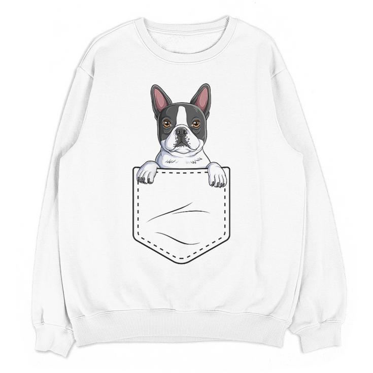 Boston Terrier In The Pocket Cute Boston Terrier Dog Lovers Men Women Girls Kids Women Crewneck Sweatshirt, novelty gifts, funny gifts