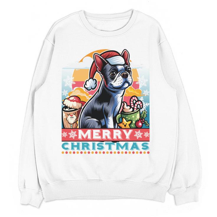 Boston Terrier Santa Claus Coffee Mug Merry Christmas Dogs Women Crewneck Sweatshirt, novelty gifts, funny gifts