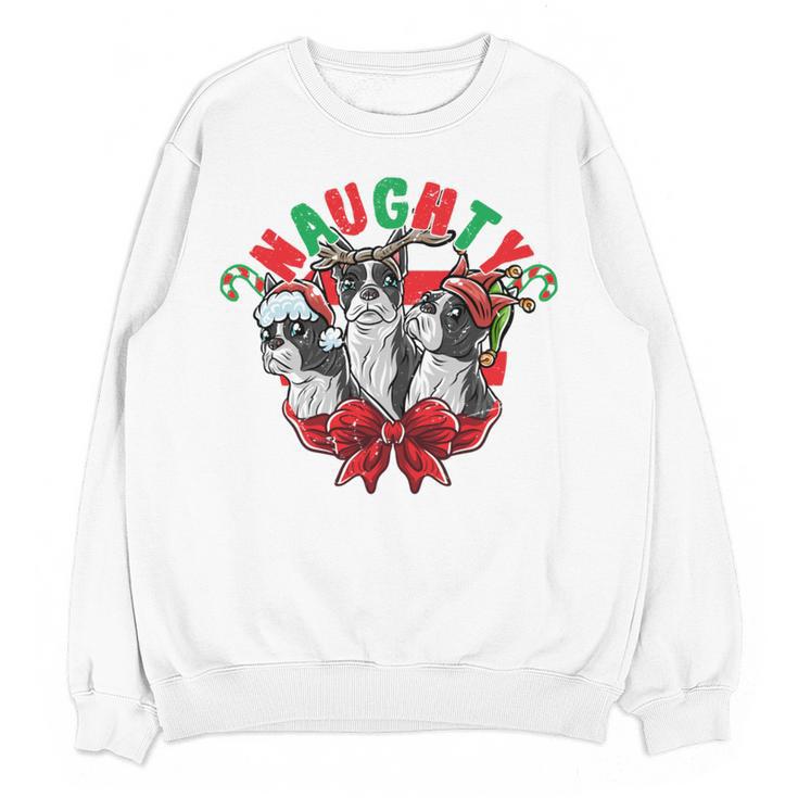 Boston Terrier Santa Claus Elf Reindeer Christmas Dog X-Mas Women Crewneck Sweatshirt, novelty gifts, funny gifts