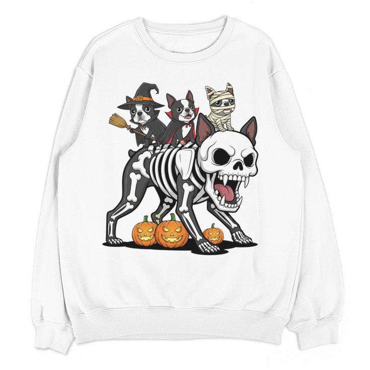 Boston Terrier Skeleton Mummy Witch Halloween Women Crewneck Sweatshirt, novelty gifts, funny gifts