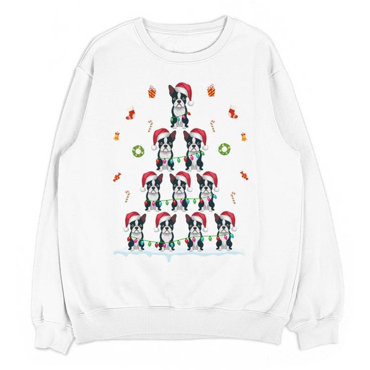 Boston Terrier Xmas Tree Lights For Men Women Boston Terrier Women Crewneck Sweatshirt, novelty gifts, funny gifts