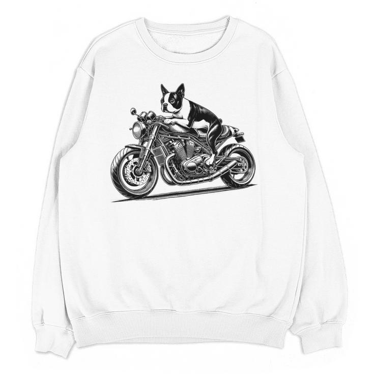 Cool Boston Terrier Riding a Motorcycle Biker Dog Lover For Men Women Kids Women Crewneck Sweatshirt, novelty gifts, funny gifts