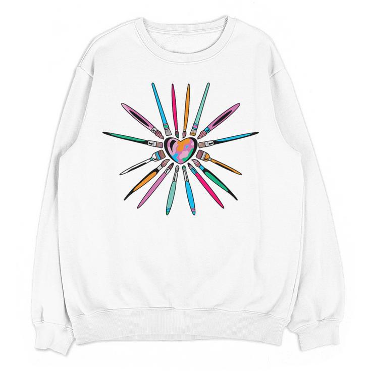 Cool Brush Heart Shape Art Teacher Paint For Artist Painter Women Crewneck Sweatshirt, novelty gifts, funny gifts