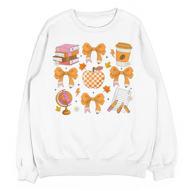 Coquette Bow Teacher Thanksgiving Fall Autumn Girls Women Women Crewneck Sweatshirt, novelty gifts, funny gifts Coquette Bow Teacher Thanksgiving Fall Autumn Girls Women Women Crewneck Sweatshirt, novelty gifts, funny gifts