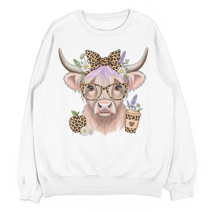 Cute Floral Highland Cow Back To School For Women Teacher Women Crewneck Sweatshirt, novelty gifts, funny gifts Cute Floral Highland Cow Back To School For Women Teacher Women Crewneck Sweatshirt, novelty gifts, funny gifts