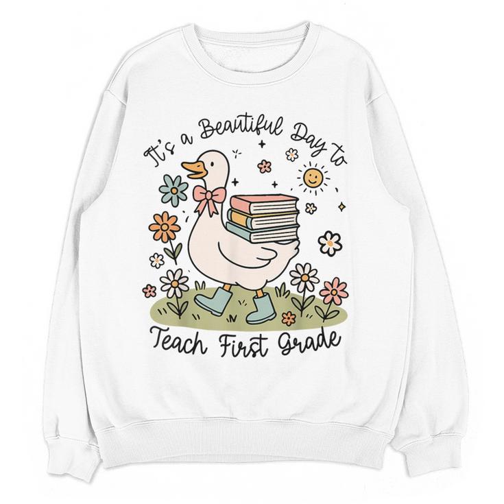 Cute Goose It's A Beautiful Day To Teach 1st Grade Teacher Women Crewneck Sweatshirt, novelty gifts, funny gifts Cute Goose It's A Beautiful Day To Teach 1st Grade Teacher Women Crewneck Sweatshirt, novelty gifts, funny gifts