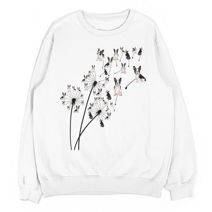Dandelion Boston Terrier Flower Floral Bostie Tree Women Crewneck Sweatshirt, novelty gifts, funny gifts