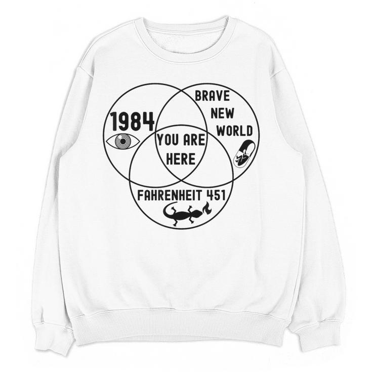 You Are Here Dystopian Venn Diagram English Teacher Bk Women Crewneck Sweatshirt, novelty gifts, funny gifts You Are Here Dystopian Venn Diagram English Teacher Bk Women Crewneck Sweatshirt, novelty gifts, funny gifts