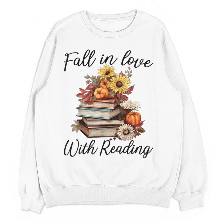 Fall In Love With Reading Book Autumn Teachers Pumpkins Women Crewneck Sweatshirt, novelty gifts, funny gifts Fall In Love With Reading Book Autumn Teachers Pumpkins Women Crewneck Sweatshirt, novelty gifts, funny gifts