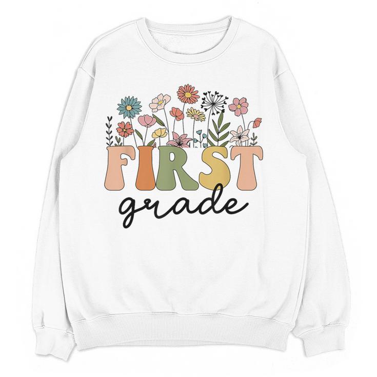 First Grade Teacher Wildflower Back To School Floral Outfits Women Crewneck Sweatshirt, novelty gifts, funny gifts First Grade Teacher Wildflower Back To School Floral Outfits Women Crewneck Sweatshirt, novelty gifts, funny gifts