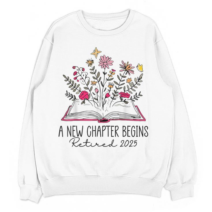 Floral Book a New Chapter Begins Retired Retirement Teacher Women Crewneck Sweatshirt, novelty gifts, funny gifts Floral Book a New Chapter Begins Retired Retirement Teacher Women Crewneck Sweatshirt, novelty gifts, funny gifts
