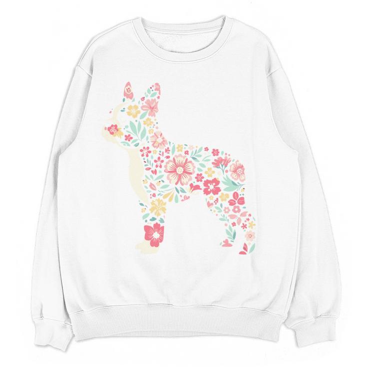 Floral FLower Boston Terrier Mom Grandma Women Crewneck Sweatshirt, novelty gifts, funny gifts