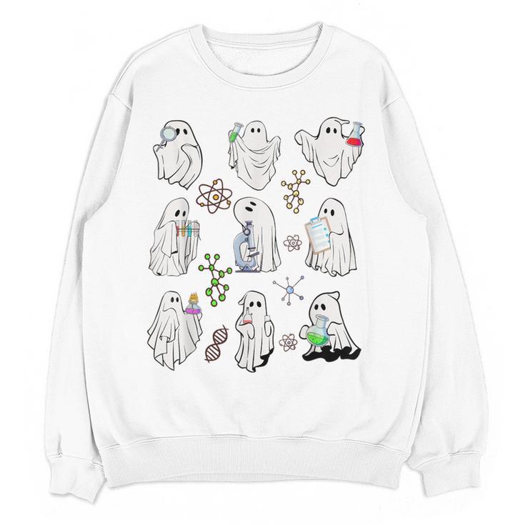 Ghost Science Teacher Chemistry Laboratory Halloween Costume Women Crewneck Sweatshirt, novelty gifts, funny gifts