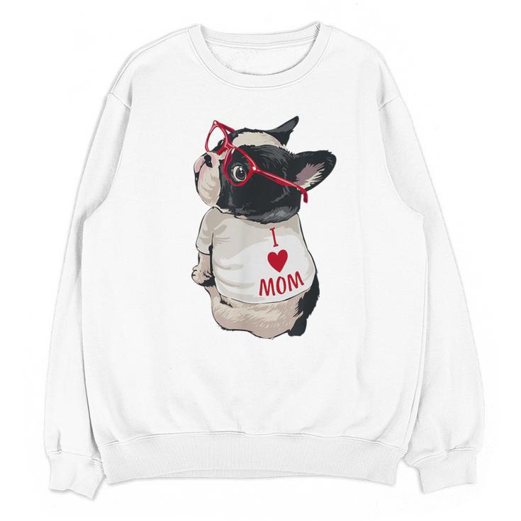 Girls I Heart Mom Love Mama Boston Terrier Dog Lover Women Crewneck Sweatshirt, novelty gifts, funny gifts