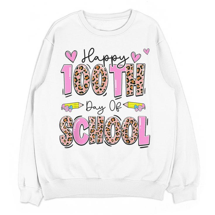 Happy 100th Day Of School Leopard Print Teacher Student Kids Women Crewneck Sweatshirt, novelty gifts, funny gifts Happy 100th Day Of School Leopard Print Teacher Student Kids Women Crewneck Sweatshirt, novelty gifts, funny gifts
