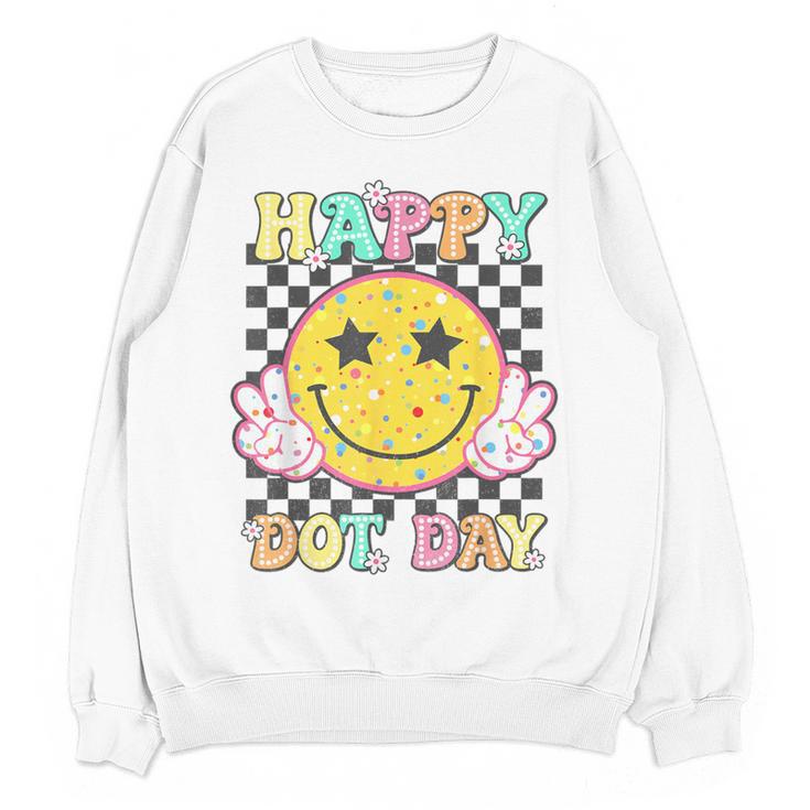 Happy Dot Day Hippie Flowers Smile Face Groovy Teacher Kids Women Crewneck Sweatshirt, novelty gifts, funny gifts Happy Dot Day Hippie Flowers Smile Face Groovy Teacher Kids Women Crewneck Sweatshirt, novelty gifts, funny gifts