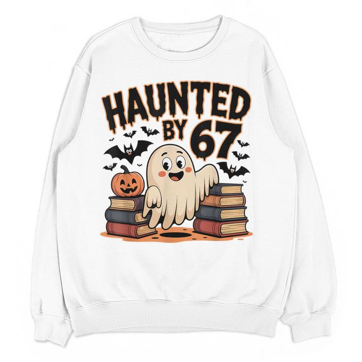 Haunted By 67 Teacher Ghost Pumpkin Halloween Costum Women Crewneck Sweatshirt, novelty gifts, funny gifts Haunted By 67 Teacher Ghost Pumpkin Halloween Costum Women Crewneck Sweatshirt, novelty gifts, funny gifts