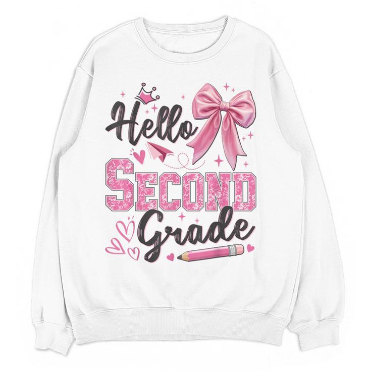 Hello Second Grade First Day Of School Coquette Teacher Girl Women Crewneck Sweatshirt, novelty gifts, funny gifts