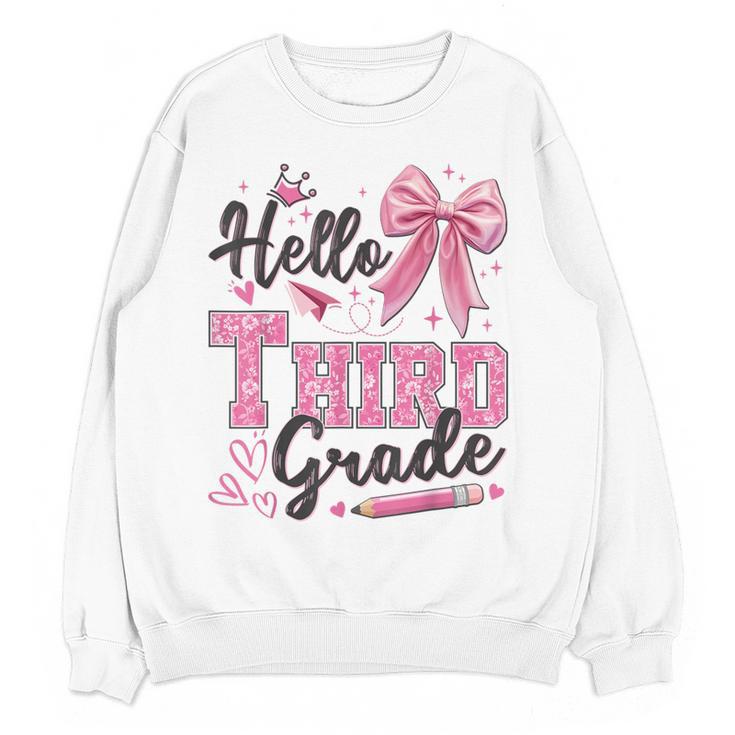 Hello Third Grade First Day Of School Coquette Teacher Girl Women Crewneck Sweatshirt, novelty gifts, funny gifts Hello Third Grade First Day Of School Coquette Teacher Girl Women Crewneck Sweatshirt, novelty gifts, funny gifts