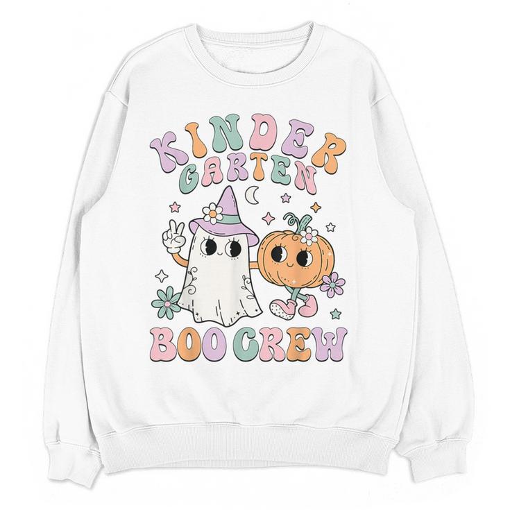 Kindergarten Boo Crew Halloween Floral Ghost Kinder Teacher Women Crewneck Sweatshirt, novelty gifts, funny gifts