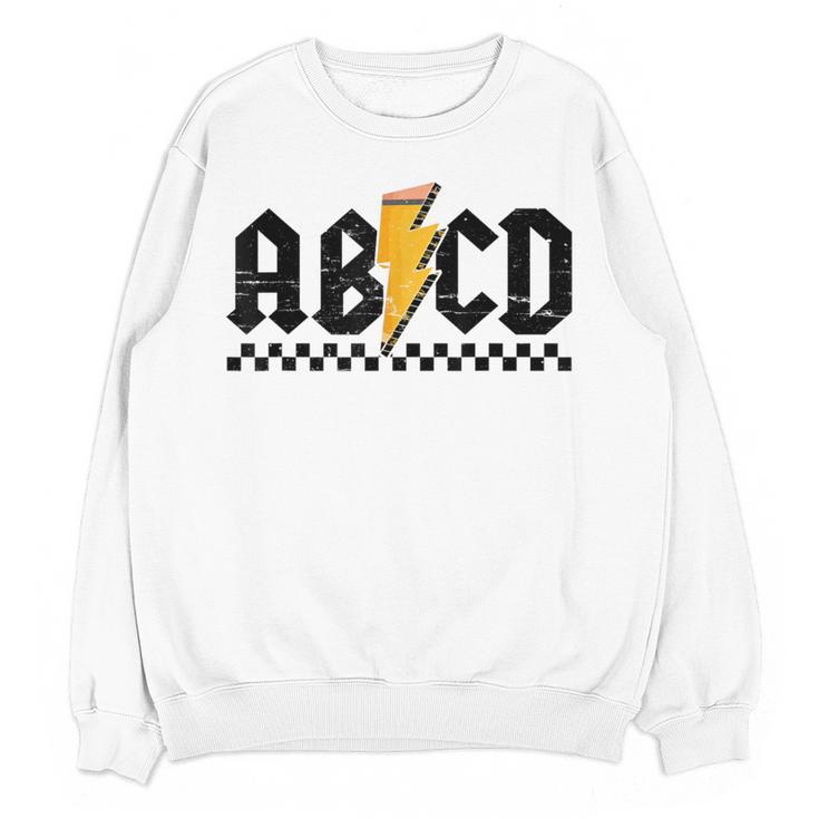 Lightning Pencil Rock'n Roll ABCD Teacher Back To School Kid Women Crewneck Sweatshirt, novelty gifts, funny gifts Lightning Pencil Rock'n Roll ABCD Teacher Back To School Kid Women Crewneck Sweatshirt, novelty gifts, funny gifts