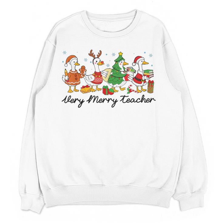 Very Merry Teacher Christmas Goose Silly Holiday Party Women Crewneck Sweatshirt, novelty gifts, funny gifts