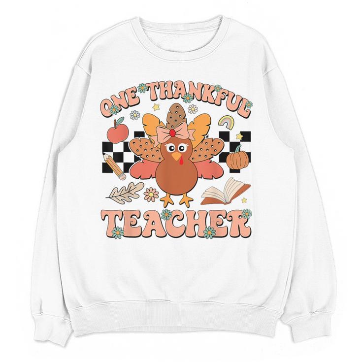 One Thankful Teacher Thanksgiving Retro Groovy Fall Teachers Women Crewneck Sweatshirt, novelty gifts, funny gifts One Thankful Teacher Thanksgiving Retro Groovy Fall Teachers Women Crewneck Sweatshirt, novelty gifts, funny gifts