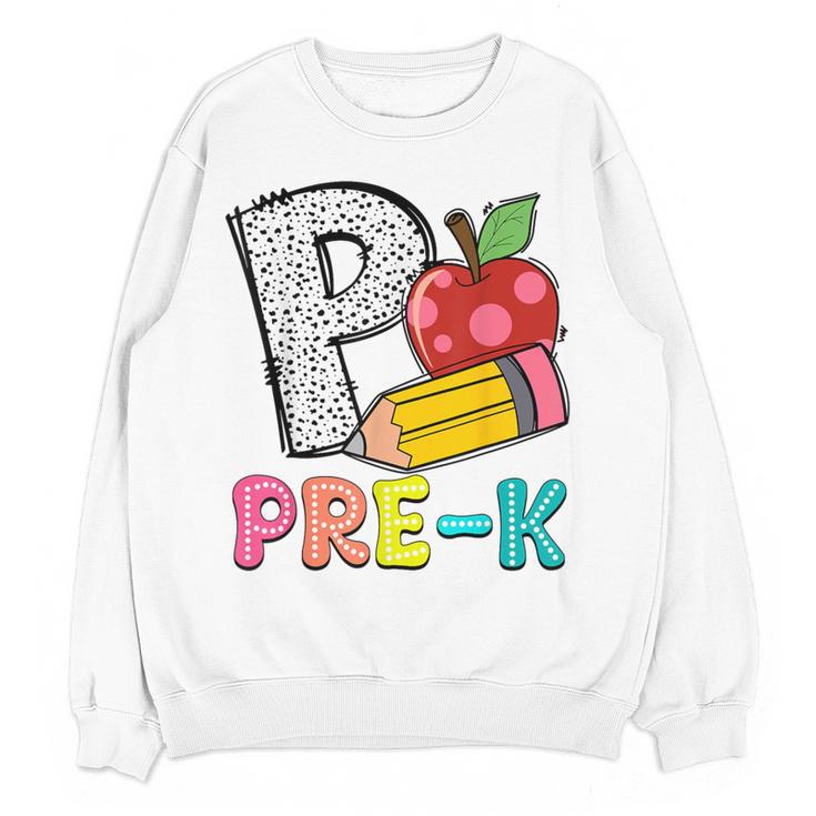 P Is For Pre-K Teacher Pencil Apple Back To School Women Crewneck Sweatshirt, novelty gifts, funny gifts P Is For Pre-K Teacher Pencil Apple Back To School Women Crewneck Sweatshirt, novelty gifts, funny gifts
