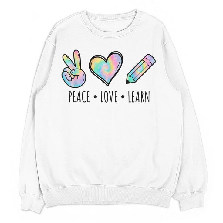 Peace Love Learn Tie Dye Teacher Kids 100th Days Of School Women Crewneck Sweatshirt, novelty gifts, funny gifts Peace Love Learn Tie Dye Teacher Kids 100th Days Of School Women Crewneck Sweatshirt, novelty gifts, funny gifts
