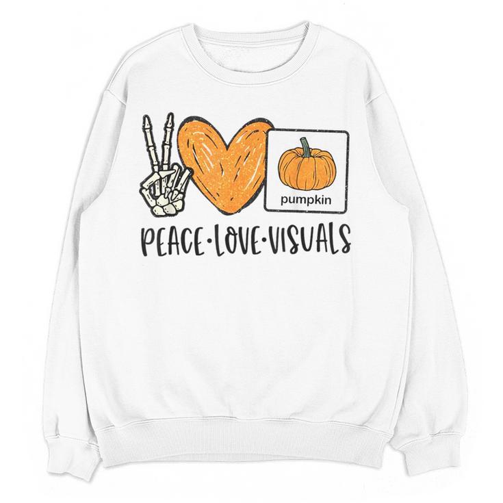 Peace Love Visuals Sped Teacher Pumpkin Skeleton Halloween Women Crewneck Sweatshirt, novelty gifts, funny gifts Peace Love Visuals Sped Teacher Pumpkin Skeleton Halloween Women Crewneck Sweatshirt, novelty gifts, funny gifts