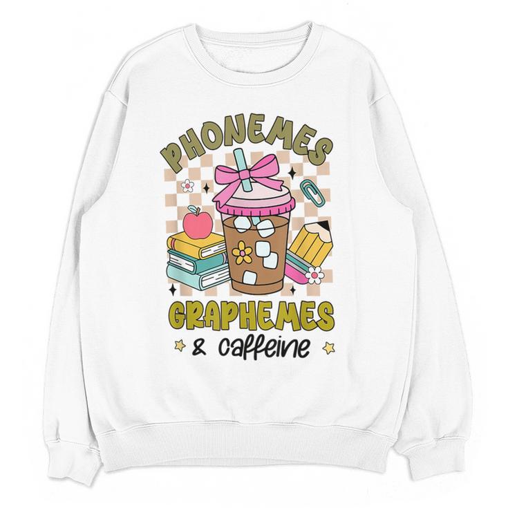 Phonemes Graphemes Caffeine Back To School Reading Teacher Women Crewneck Sweatshirt, novelty gifts, funny gifts Phonemes Graphemes Caffeine Back To School Reading Teacher Women Crewneck Sweatshirt, novelty gifts, funny gifts