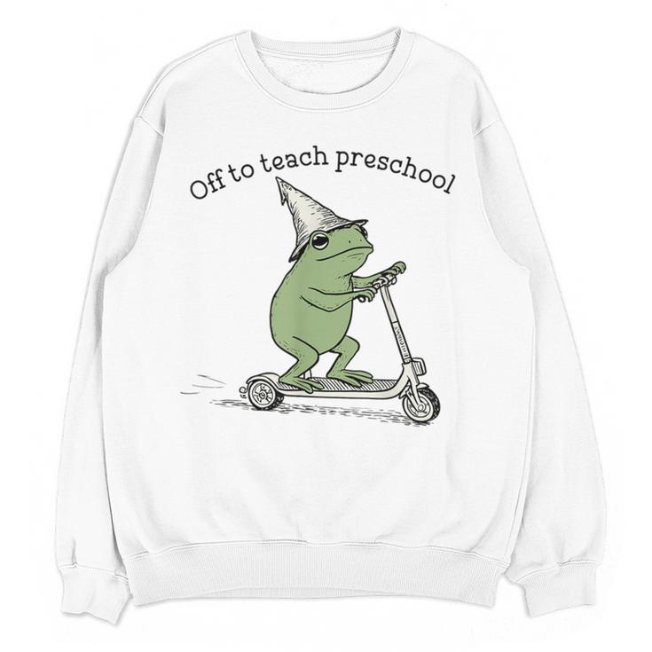 Pre K Grade Teacher Frog Back To School Preschool Women Crewneck Sweatshirt, novelty gifts, funny gifts