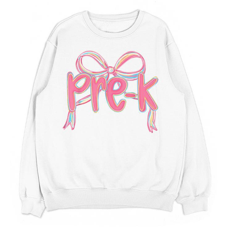 Preppy Pre k Back To School Pre-k Teachers Girls Cute Bow Women Crewneck Sweatshirt, novelty gifts, funny gifts