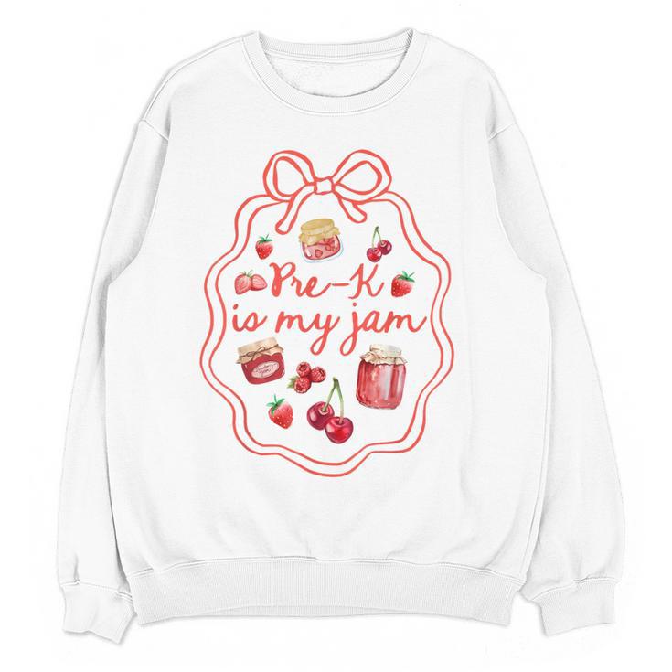 Preschool Pre-K Is My Jam Strawberry Girl Teacher Kids Women Crewneck Sweatshirt, novelty gifts, funny gifts