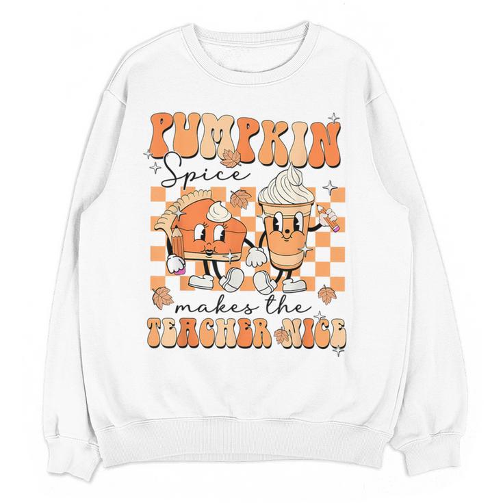 Pumpkin Spice Makes The Teacher Nice Teacher Graduation Women Crewneck Sweatshirt, novelty gifts, funny gifts
