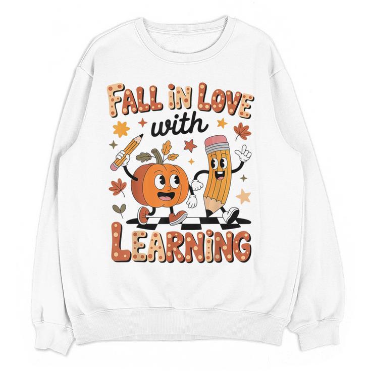 Retro Fall In Love With Learning Autumn Pumpkin Teacher Kids Women Crewneck Sweatshirt, novelty gifts, funny gifts Retro Fall In Love With Learning Autumn Pumpkin Teacher Kids Women Crewneck Sweatshirt, novelty gifts, funny gifts