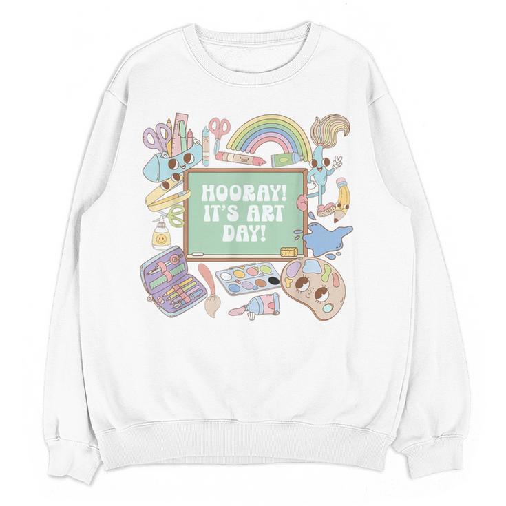 Retro Hooray It's Art Day Art Teacher Back To School Women Women Crewneck Sweatshirt, novelty gifts, funny gifts