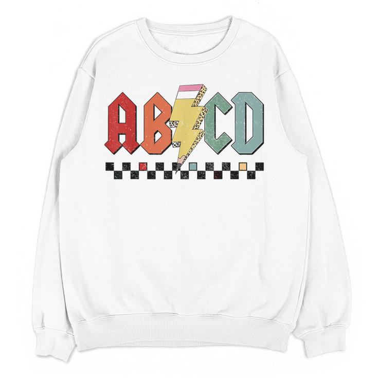 Rock Abcd Back To School Abcd Preschool Teacher Appreciation Women Crewneck Sweatshirt, novelty gifts, funny gifts Rock Abcd Back To School Abcd Preschool Teacher Appreciation Women Crewneck Sweatshirt, novelty gifts, funny gifts