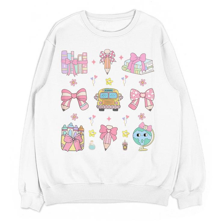 School Pencils And Bows Teacher Bow Coquette Pencil Girls Women Crewneck Sweatshirt, novelty gifts, funny gifts School Pencils And Bows Teacher Bow Coquette Pencil Girls Women Crewneck Sweatshirt, novelty gifts, funny gifts