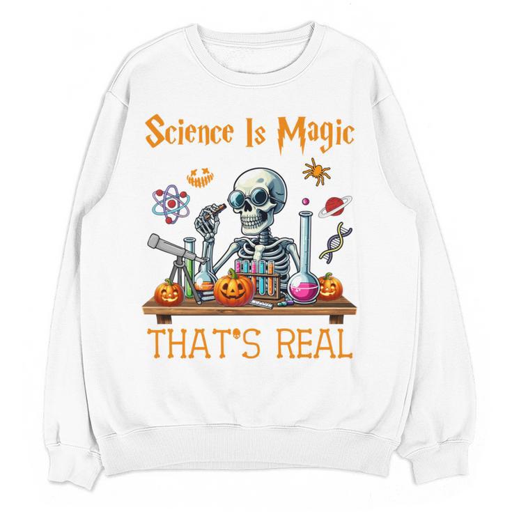 Science Is Magic Halloween Skeleton Students Teacher Women Crewneck Sweatshirt, novelty gifts, funny gifts