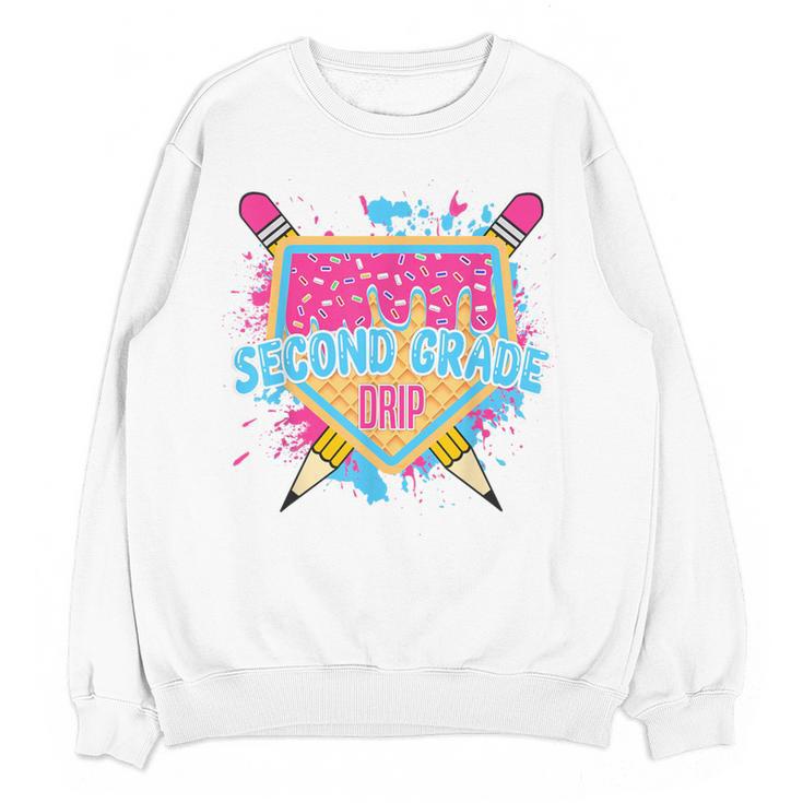 Second Grade Drip Ice Cream Home Plate Baseball Teachers Kid Women Crewneck Sweatshirt, novelty gifts, funny gifts Second Grade Drip Ice Cream Home Plate Baseball Teachers Kid Women Crewneck Sweatshirt, novelty gifts, funny gifts