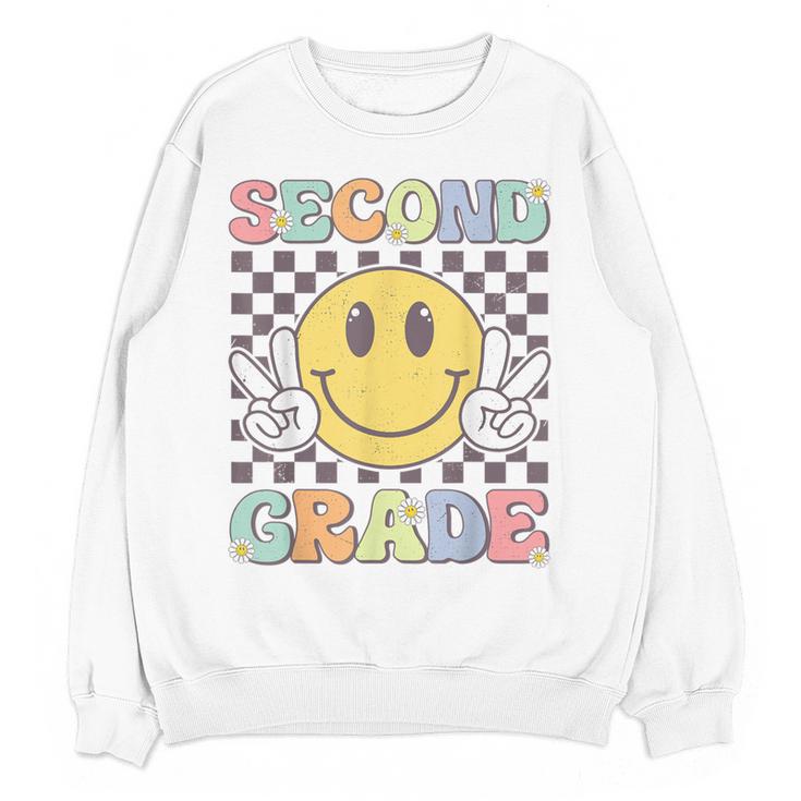 Second Grade Teachers Boys Girls Smile Face 2nd Grade Team Women Crewneck Sweatshirt, novelty gifts, funny gifts