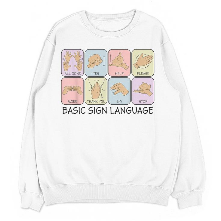 Basic Sign Language Speech Pathology Aac Sped Teacher Women Crewneck Sweatshirt, novelty gifts, funny gifts Basic Sign Language Speech Pathology Aac Sped Teacher Women Crewneck Sweatshirt, novelty gifts, funny gifts