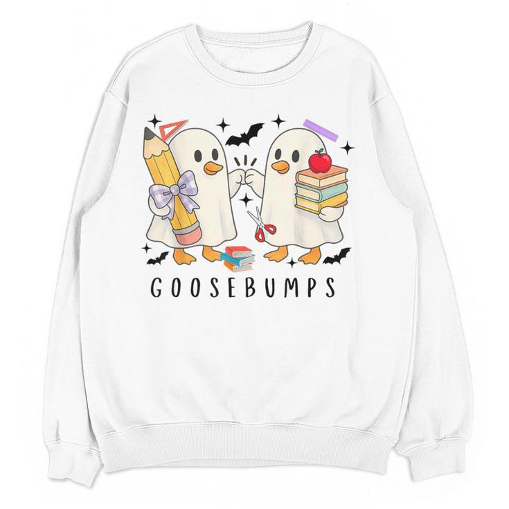 Silly Goose Spooky Teacher Halloween Cute Goosebumps Women Crewneck Sweatshirt, novelty gifts, funny gifts