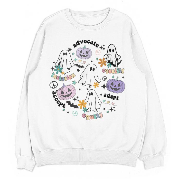Special Education Teacher Halloween Pumpkin Ghost Inclusion Women Crewneck Sweatshirt, novelty gifts, funny gifts