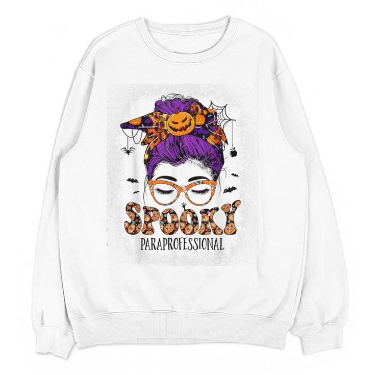 Spooky Paraprofessional Life Halloween Messy Bun Teacher For Men Women Women Crewneck Sweatshirt, novelty gifts, funny gifts Spooky Paraprofessional Life Halloween Messy Bun Teacher For Men Women Women Crewneck Sweatshirt, novelty gifts, funny gifts