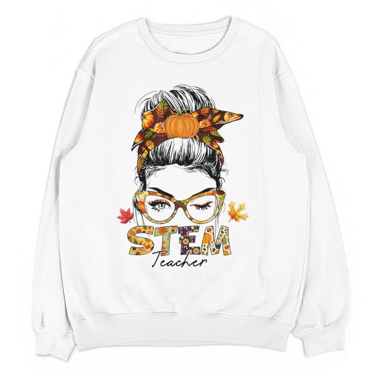 STEM Teacher Messy Bun Fall Vibes Autumn Thanksgiving Men Women Women Crewneck Sweatshirt, novelty gifts, funny gifts STEM Teacher Messy Bun Fall Vibes Autumn Thanksgiving Men Women Women Crewneck Sweatshirt, novelty gifts, funny gifts